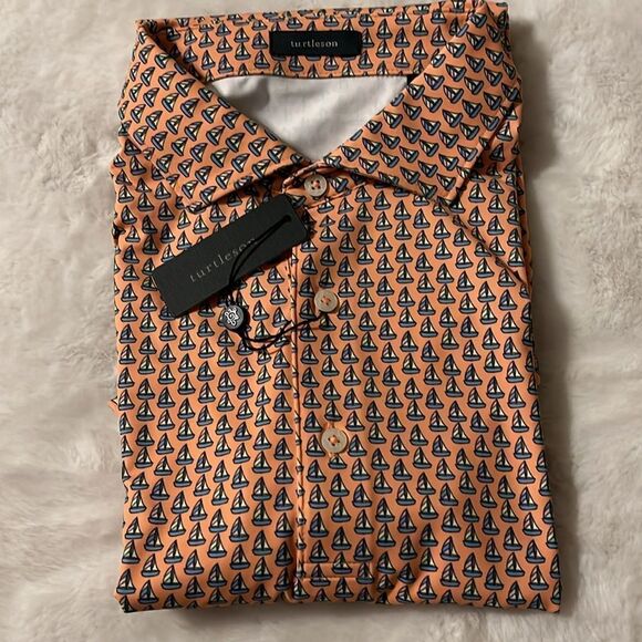 New! Turtleson Skipper Performance Orange Sailboat Print Shirt Creamsicle - Picture 2 of 12